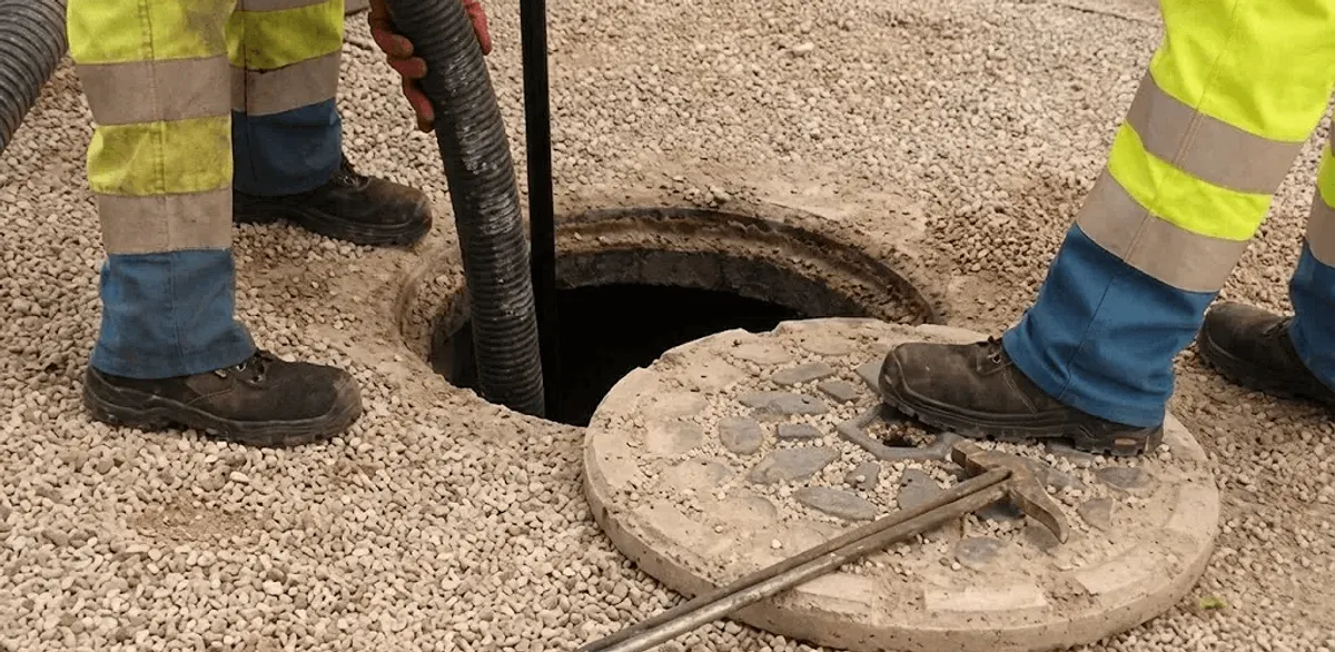 Drain cleaning crew clearing a sewer access point with professional equipment in Philadelphia, PA